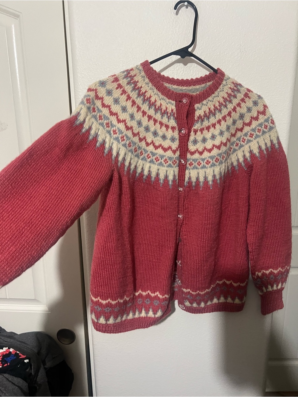 Women’s Pink Fair Isle Button-Front Cardigan Sweater - Picture 6 of 16